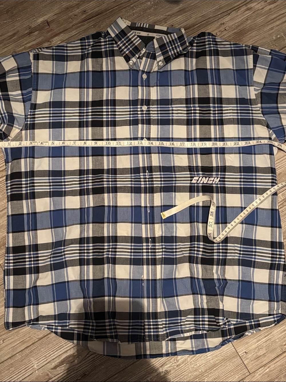 Cinch Men's Blue, Black, and White Plaid Shirt - Picture 6 of 6